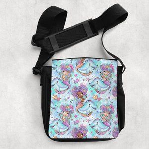 Girls Blue Purple Dolphin Mermaid Design Small Shoulder Accessory Bag